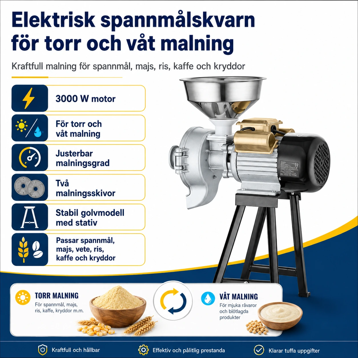 Sähköinen viljamylly kuiva- ja märkäjauhatukseen