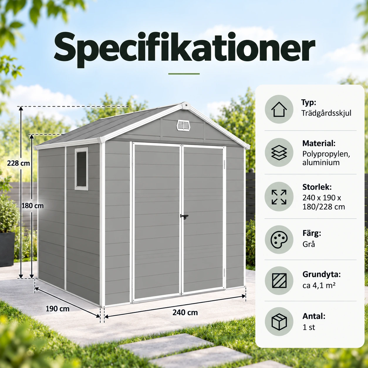 Trädgårdsskjul med sadeltak 4,1 m²