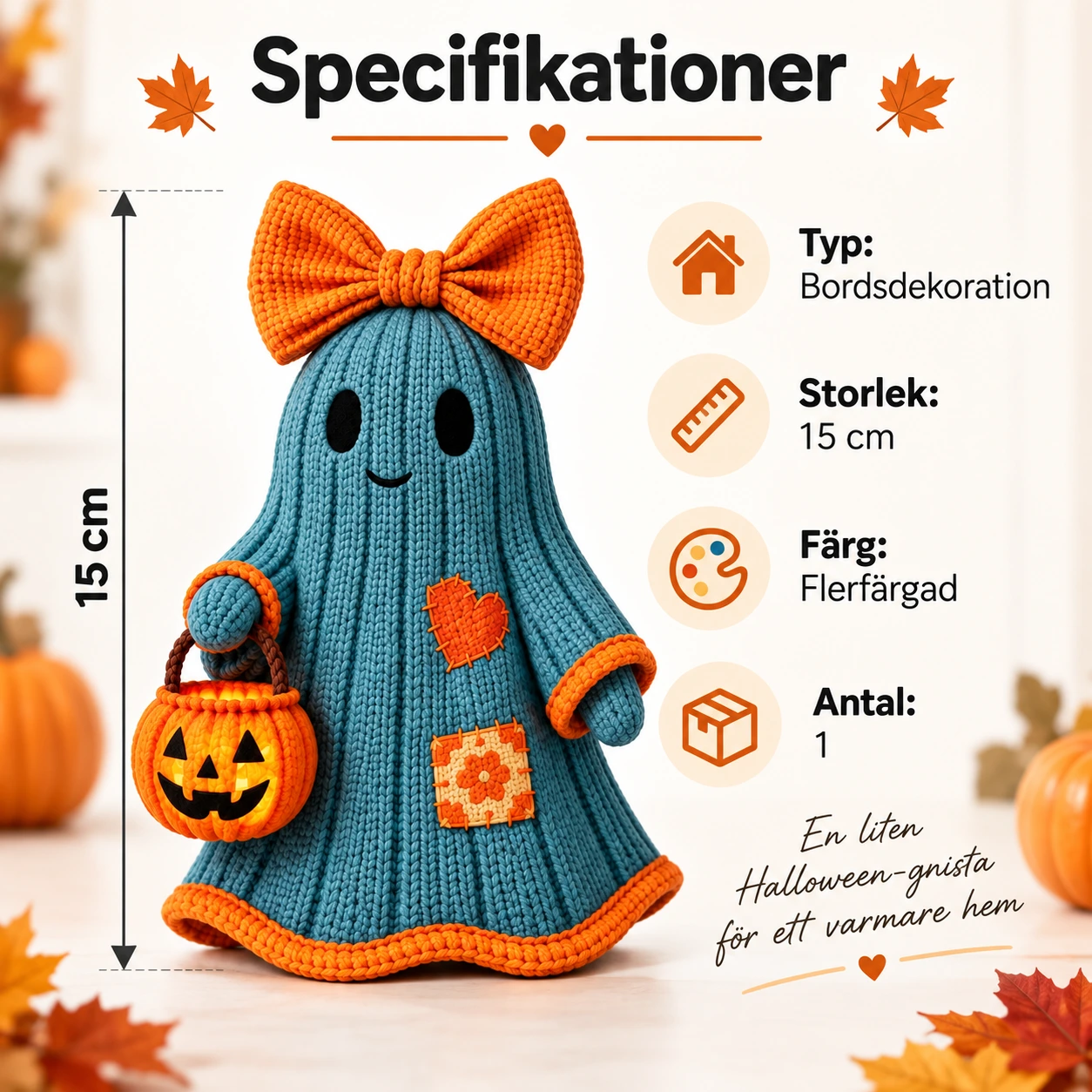 Spökfigur som bordsdekoration för höst och halloween