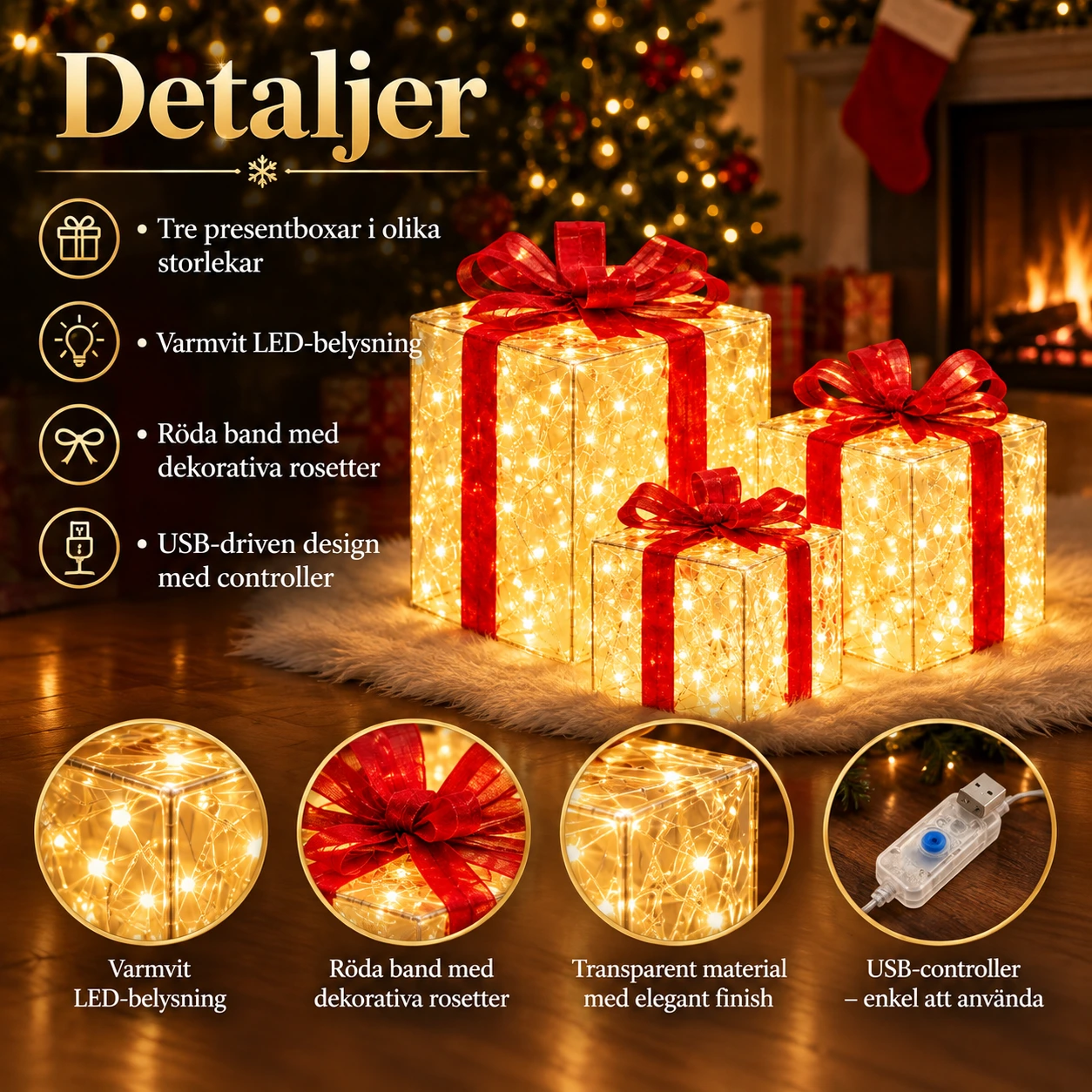 LED-presentboxar med belysning för juldekoration
