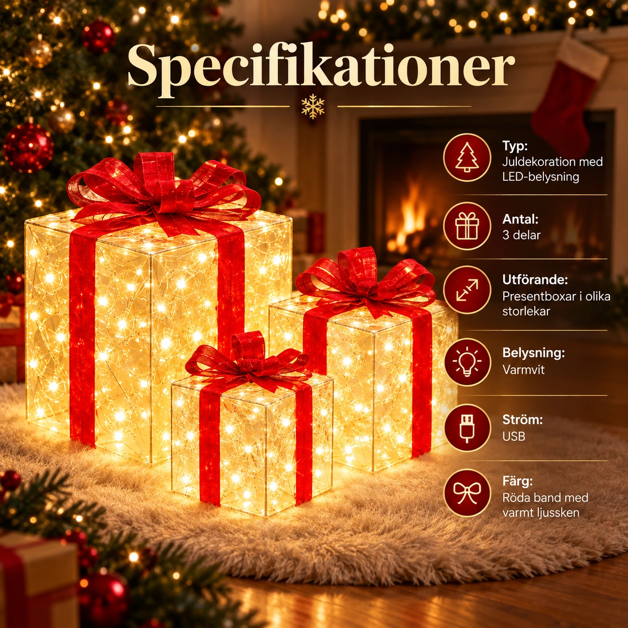 LED-presentboxar med belysning för juldekoration