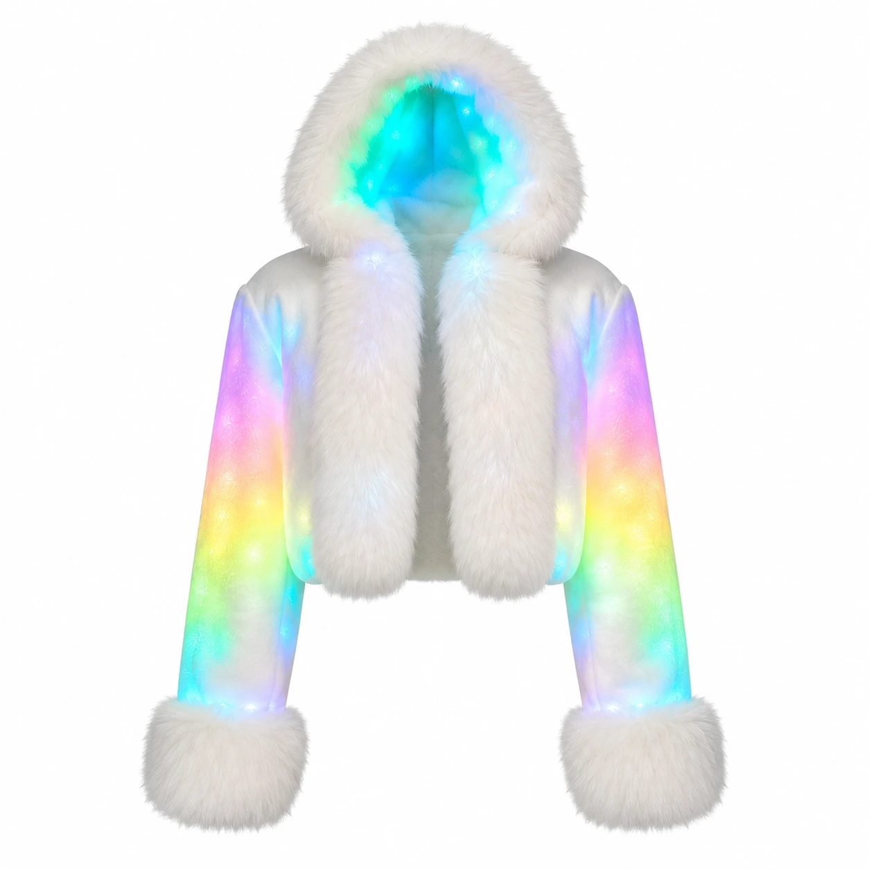 Lysande faux fur-jacka med huva för dam