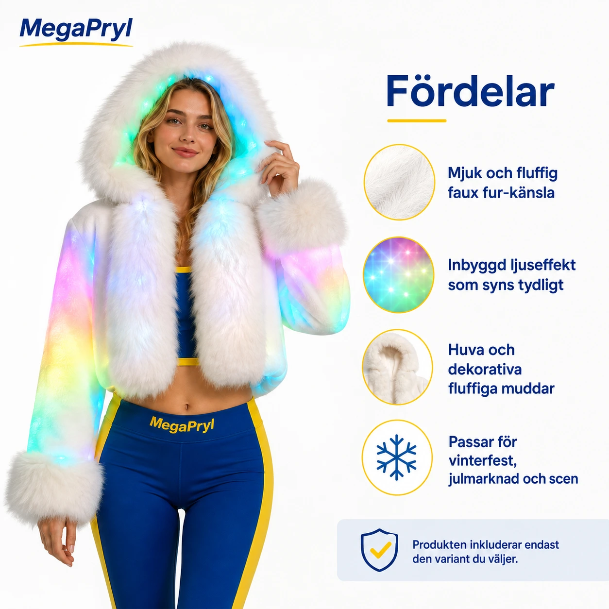 Lysande faux fur-jacka med huva för dam