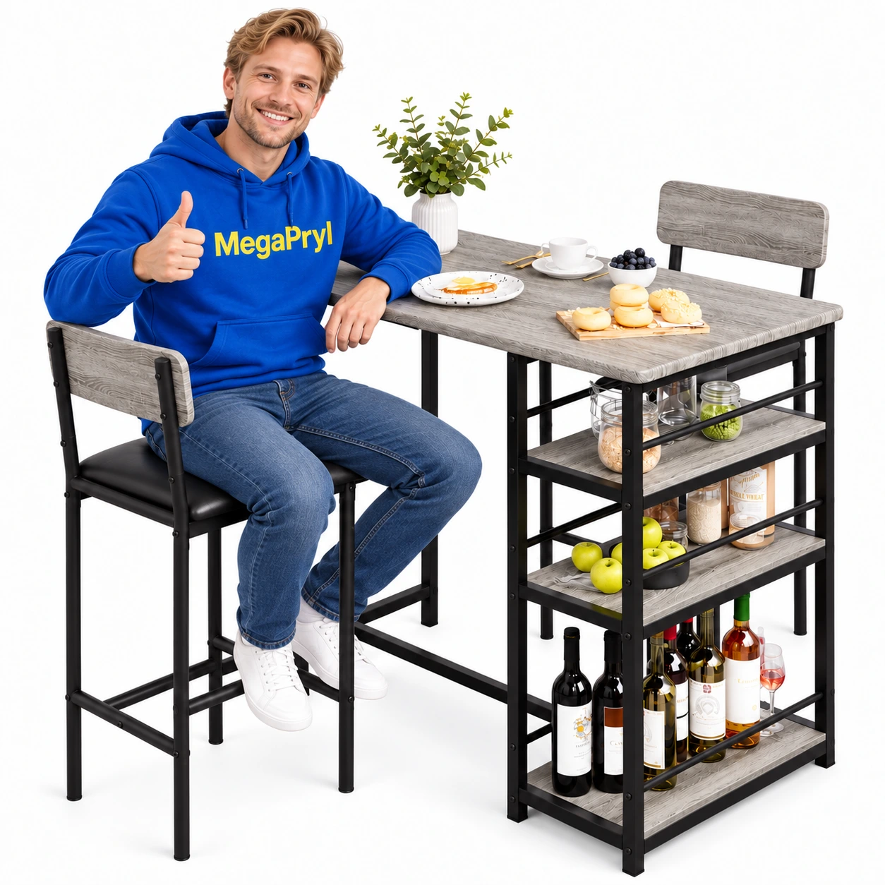 Barbordsett for 2 personer med 3 hyller og stoler