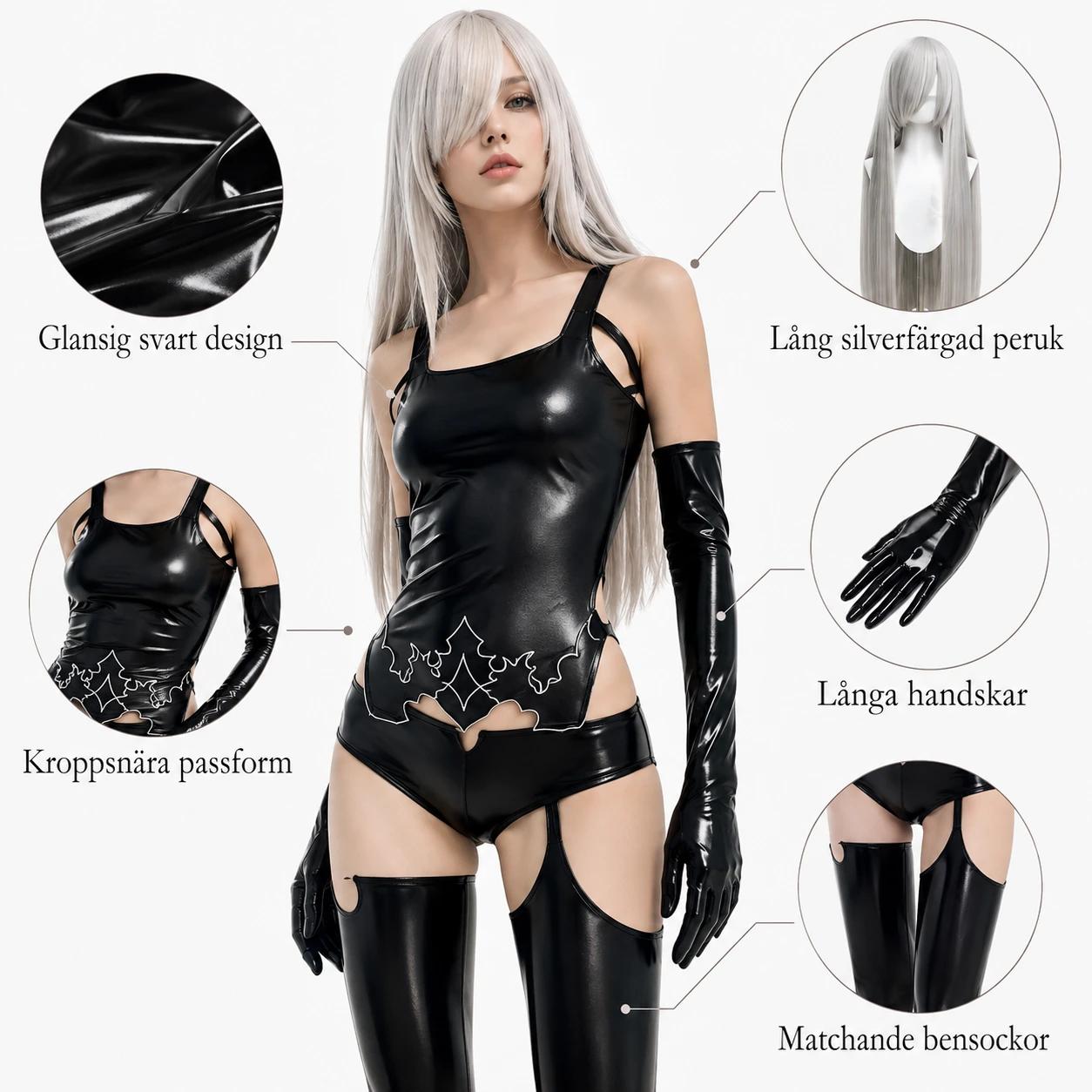 Cosplaydräkt med peruk för maskerad och rollspel