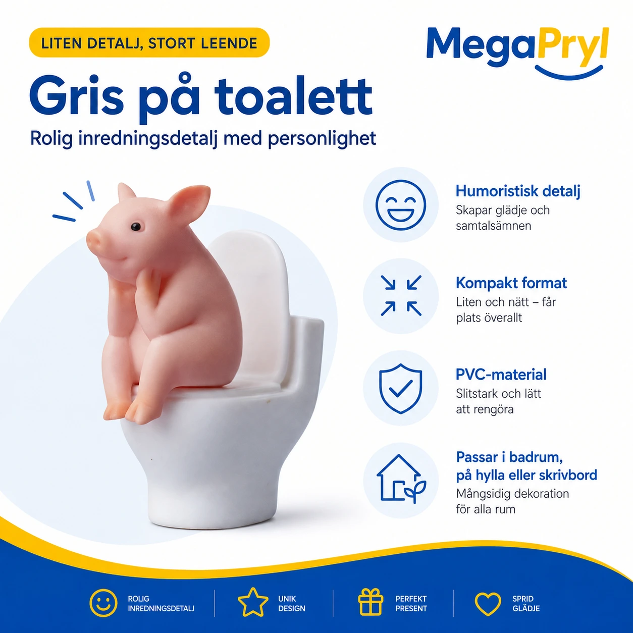 Grisfigur på toalett för badrum och hylla i pvc