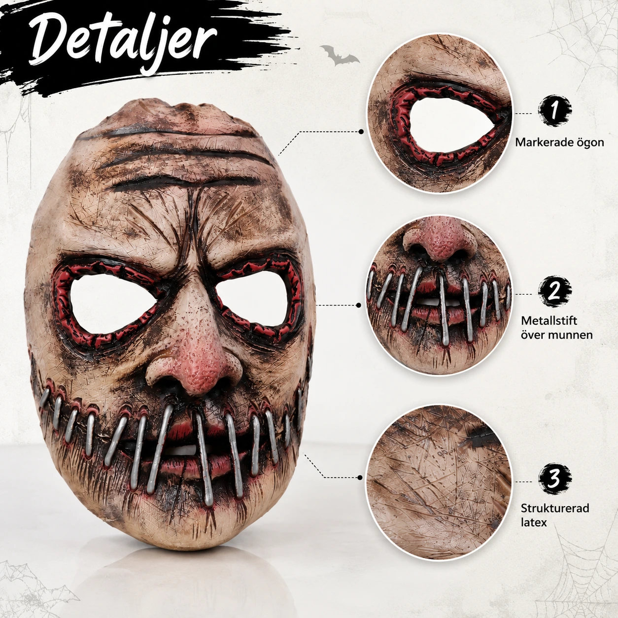 Skräckmask i latex för halloween och cosplay