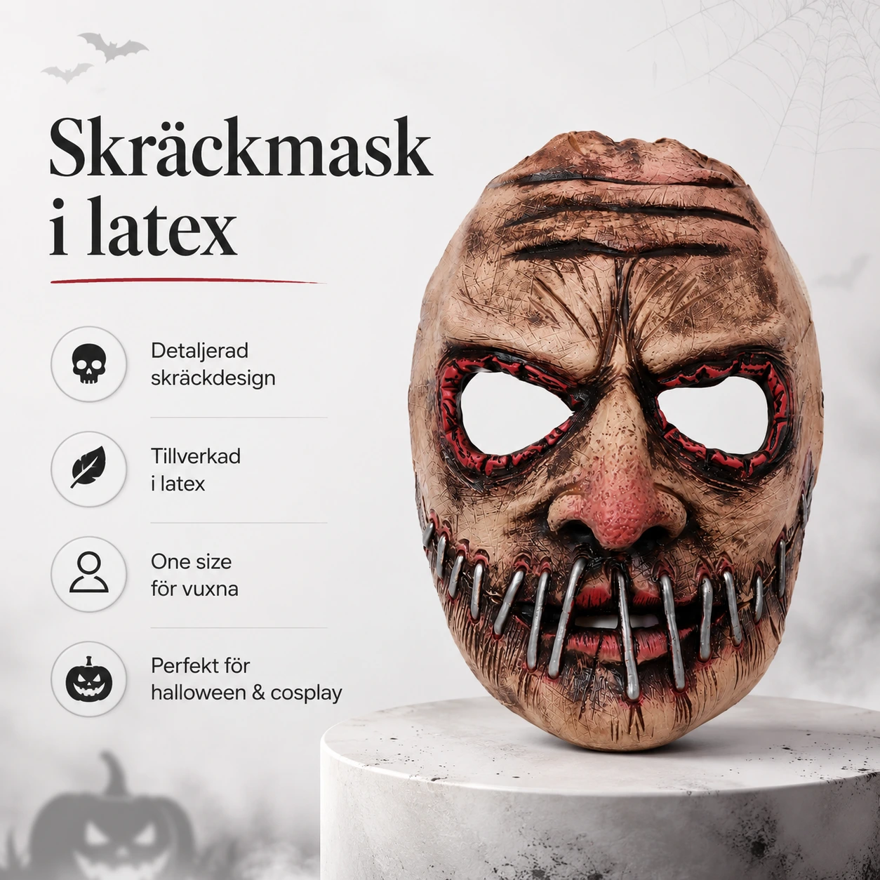 Skräckmask i latex för halloween och cosplay