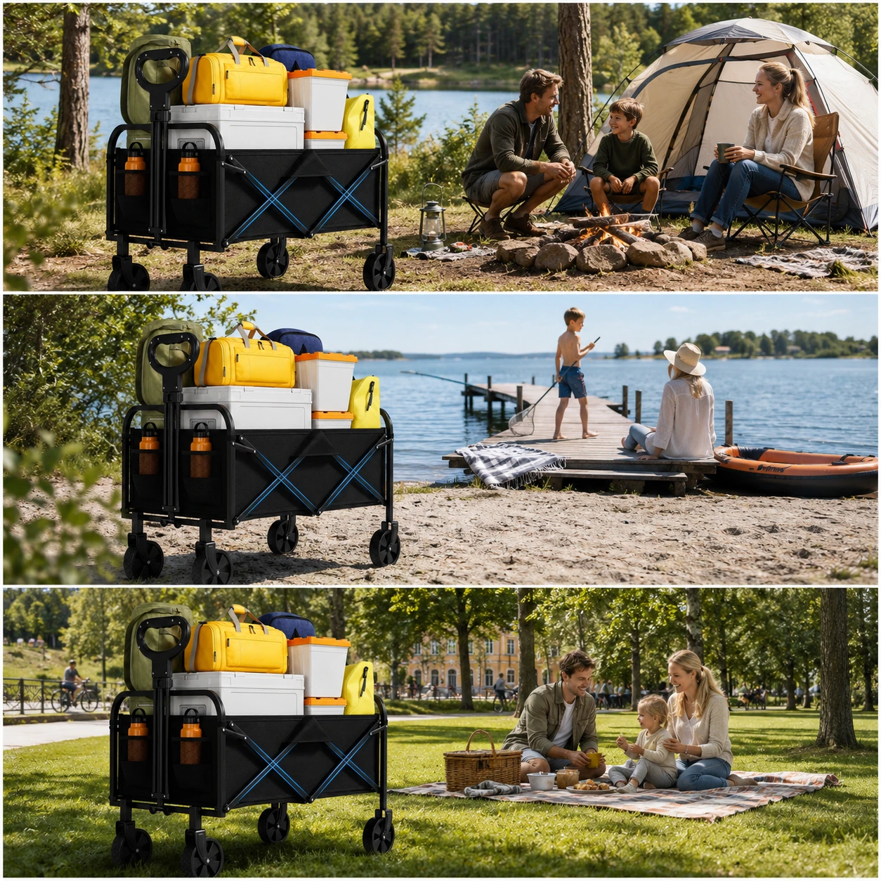 Hopfällbar Campingvagn med Hjul och Justerbart Handtag