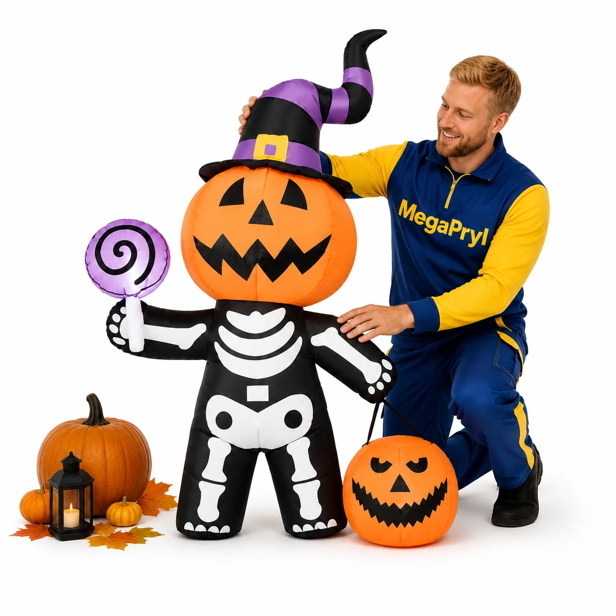 Uppblåsbar halloweenfigur för trädgård med LED-belysning