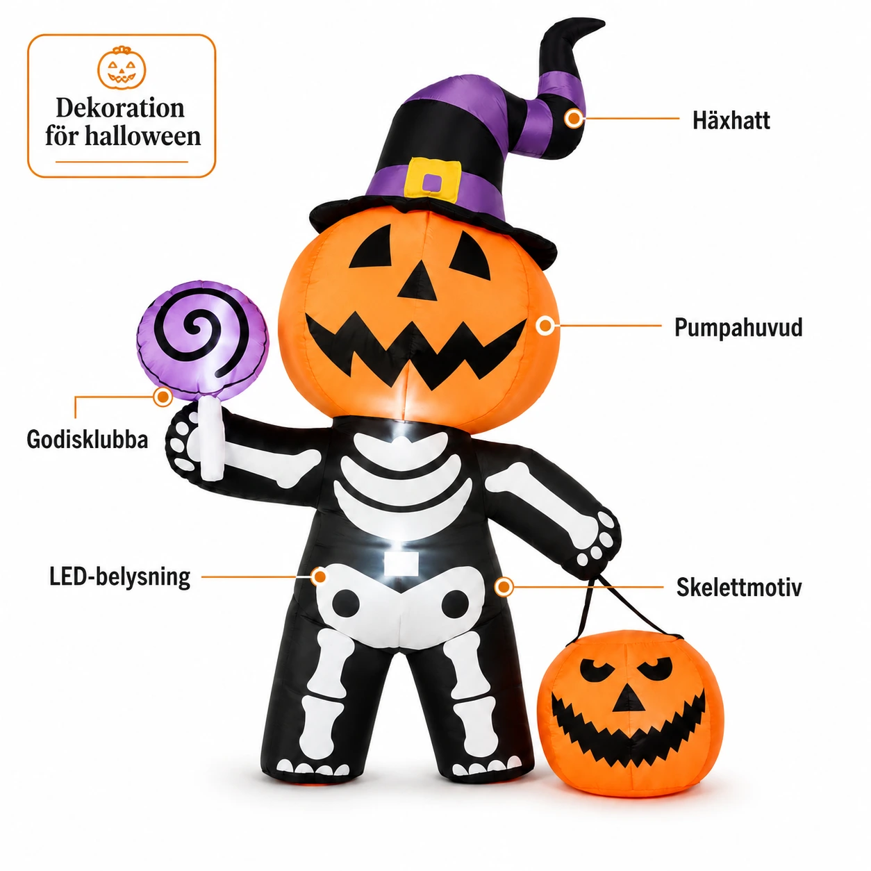 Uppblåsbar halloweenfigur för trädgård med LED-belysning