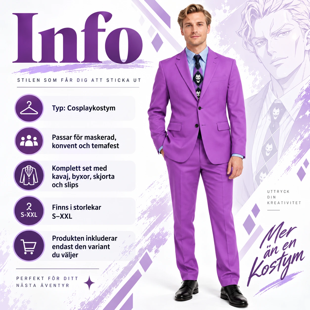 Cosplaykostym inspirerad av anime med kostymset