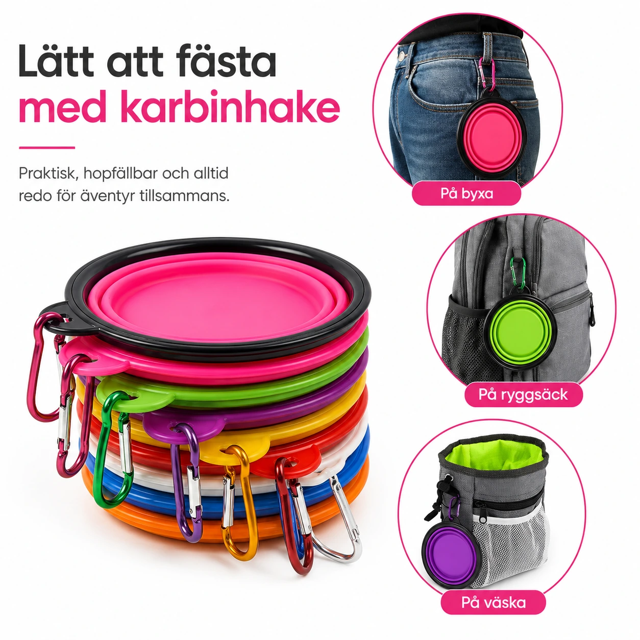Hundskål Hopfällbar med Karbinhake – Reseskål för Hund