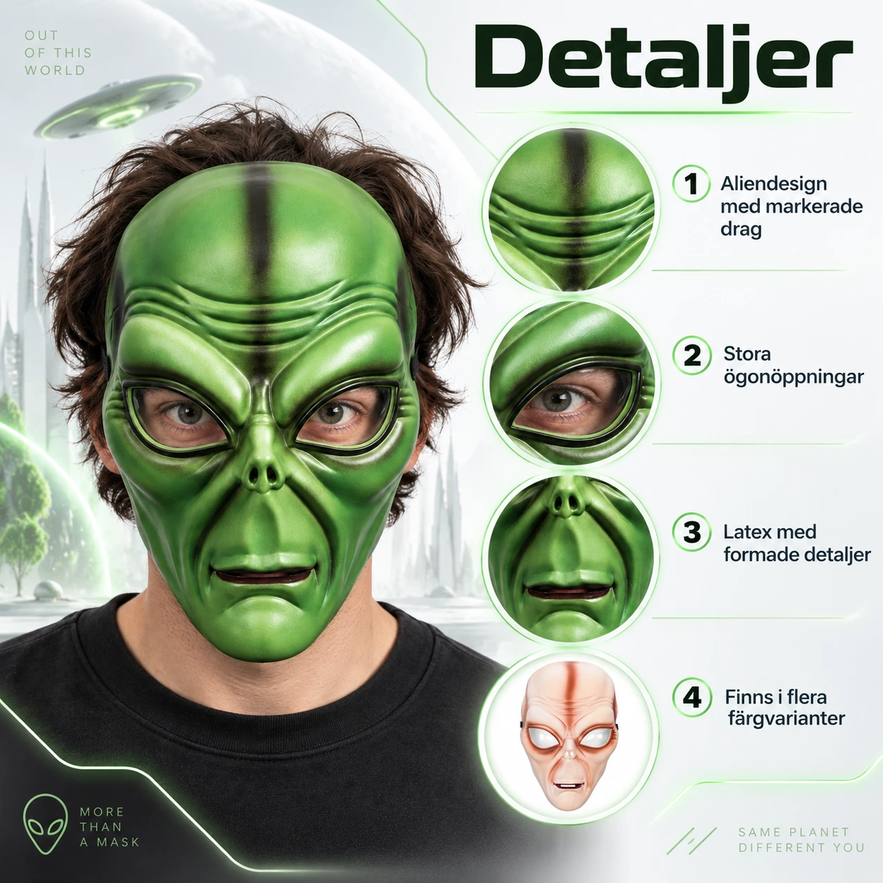 Ansiktsmask alien i latex
