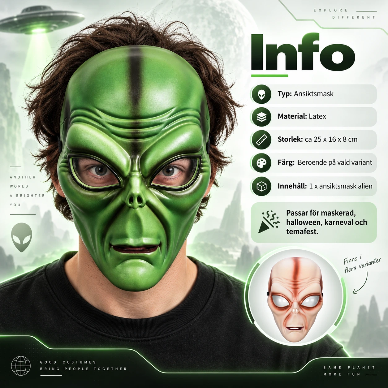 Ansiktsmask alien i latex