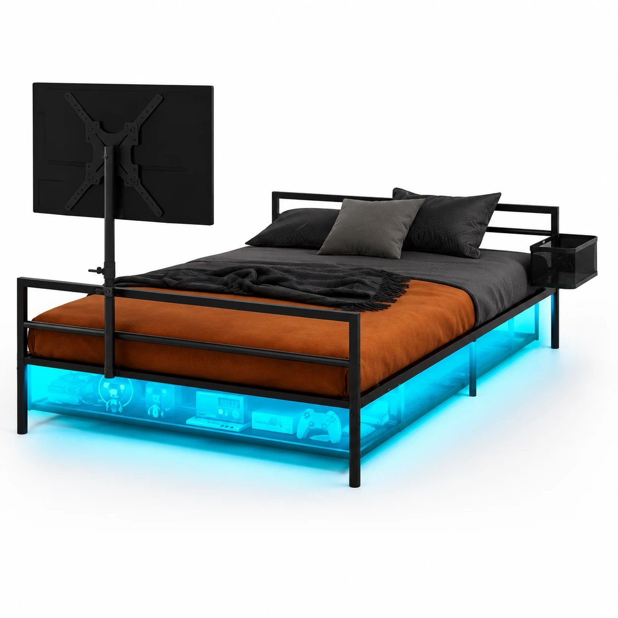 Gaming-säng 90x200 cm med LED och skärmställ