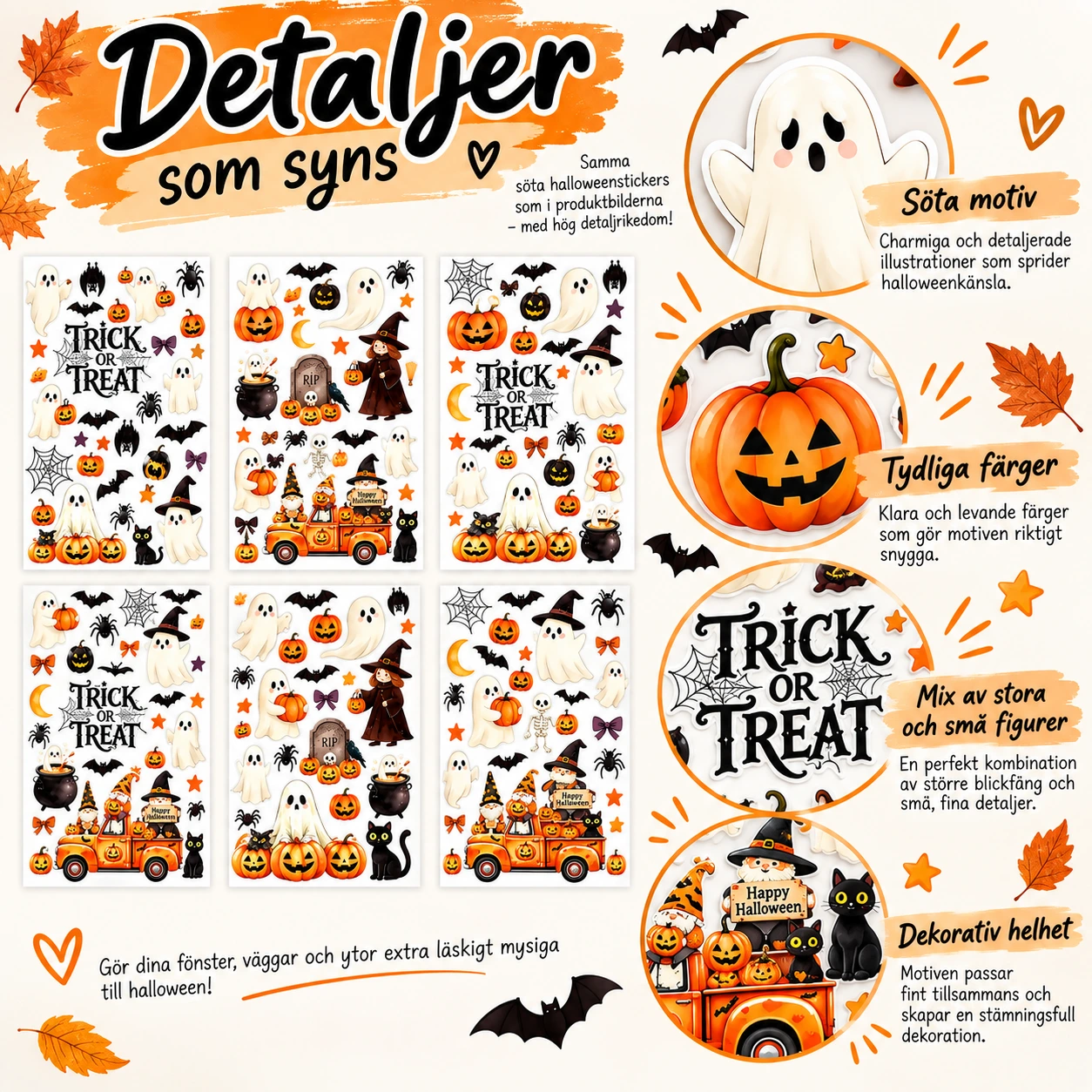 Halloween-ikkunakoristeet, 6 arkkia