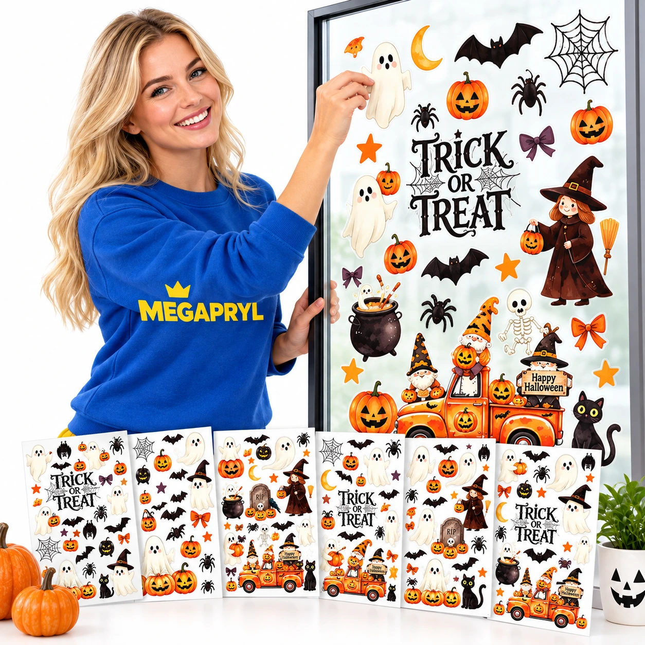 Halloween-ikkunakoristeet, 6 arkkia