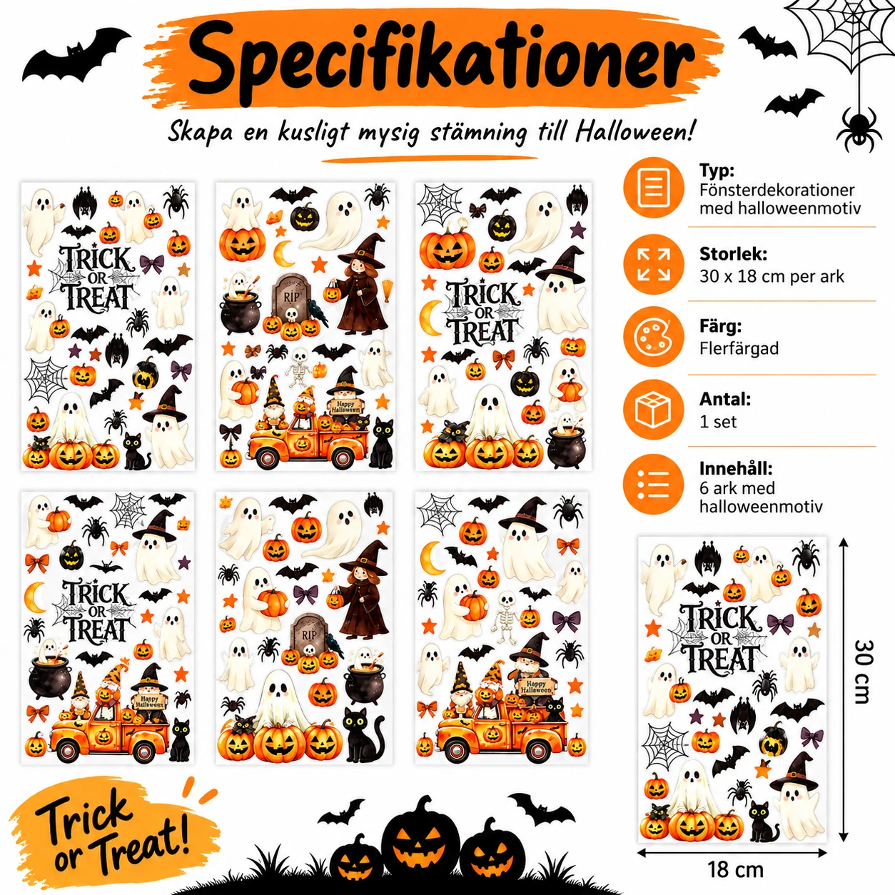 Halloween-ikkunakoristeet, 6 arkkia
