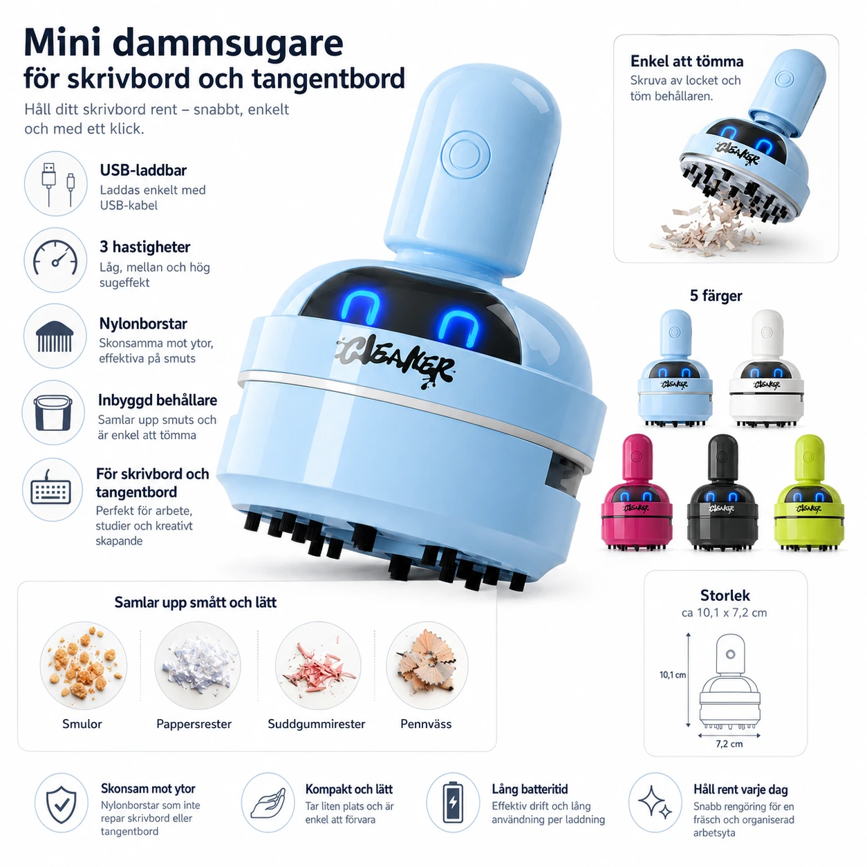 Mini Dammsugare för Skrivbord – USB-laddbar