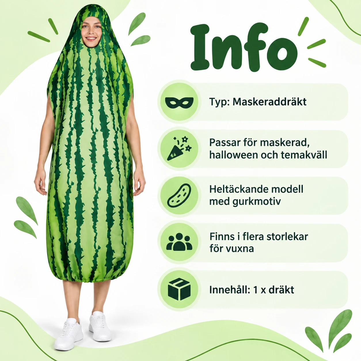 Peittävä kurkkunaamiaisasu aikuisille