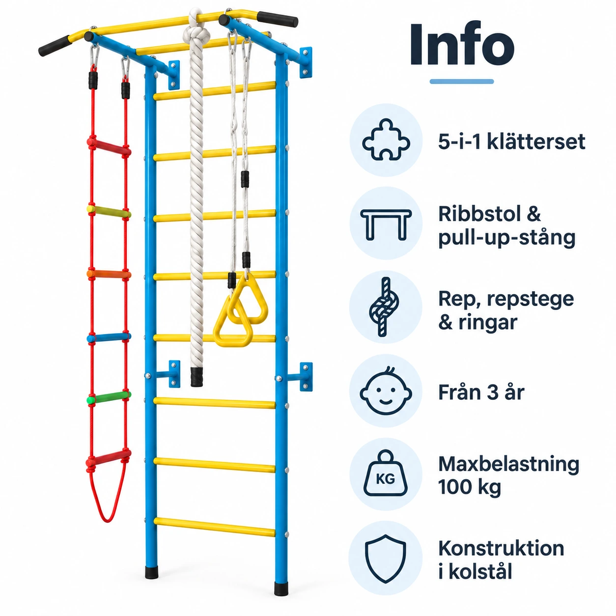 Klätterställning för barn inomhus 5-i-1 med ribbstol
