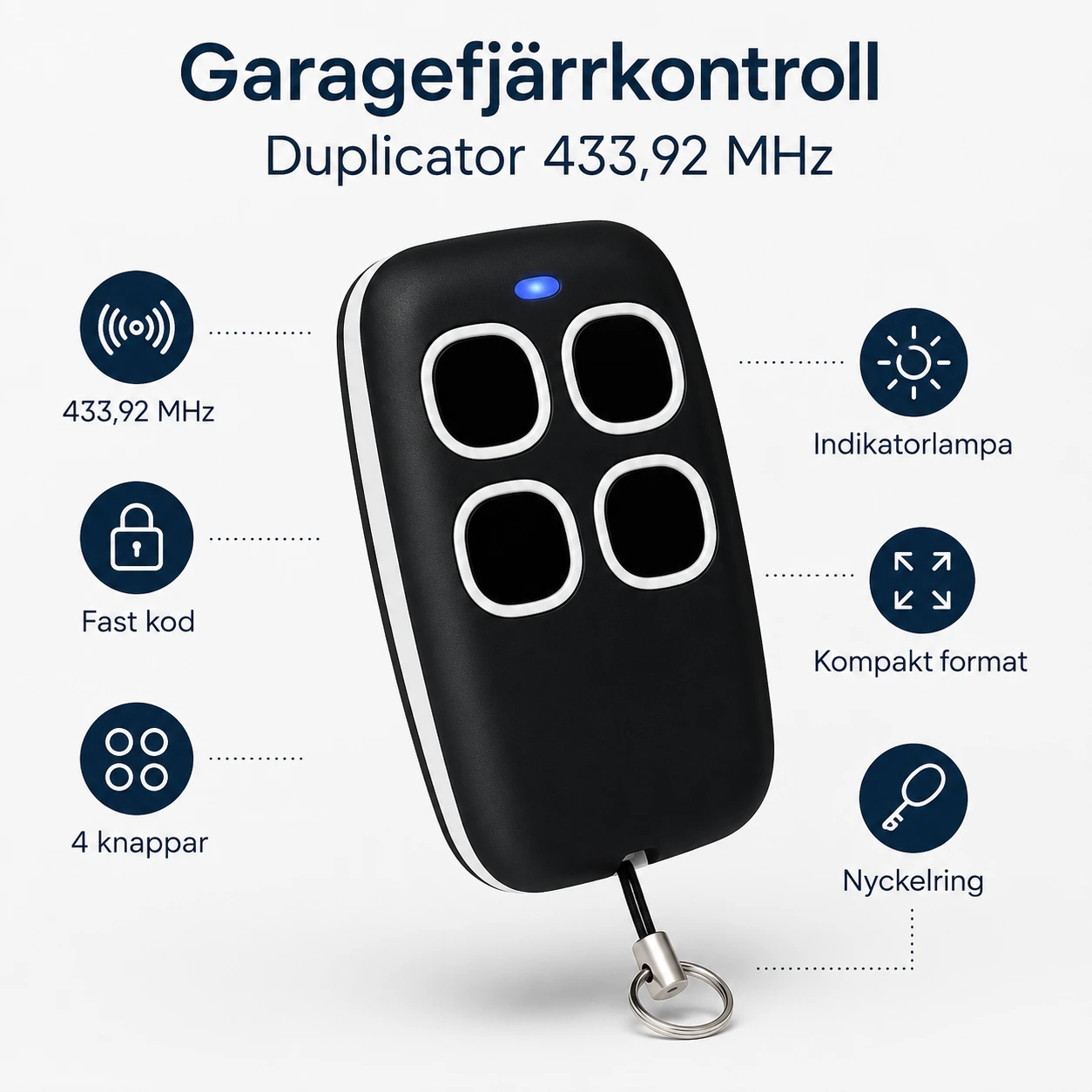 Garagefjärrkontroll Duplikator 433,92 MHz