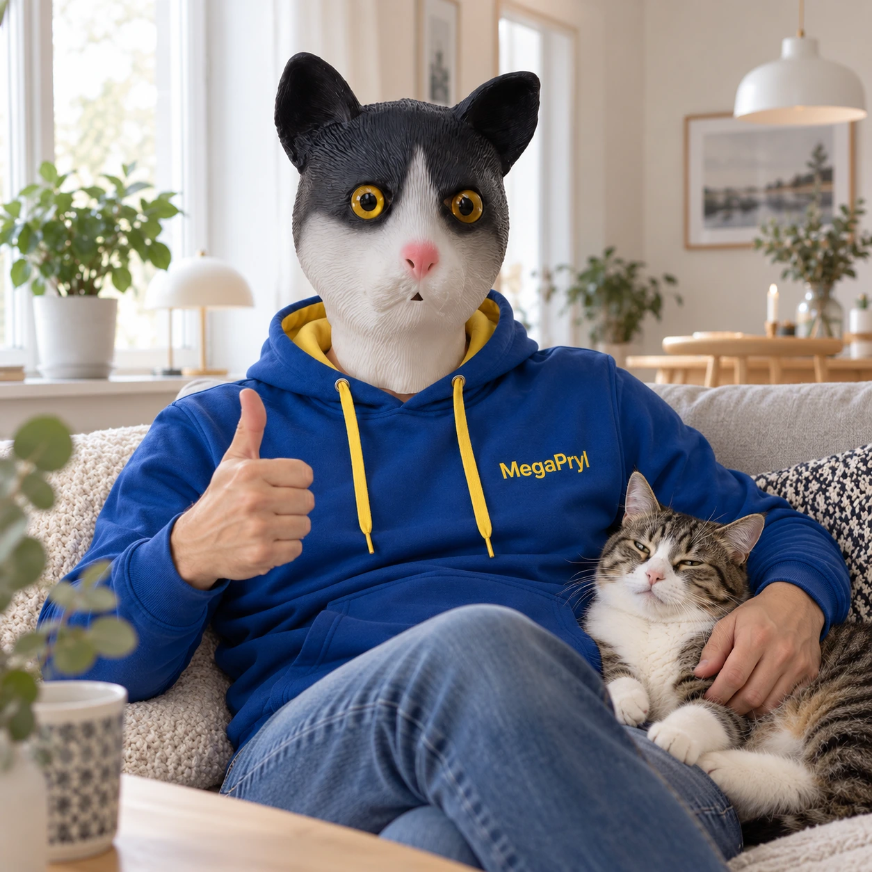 Svart och Vit Katt Latexmask