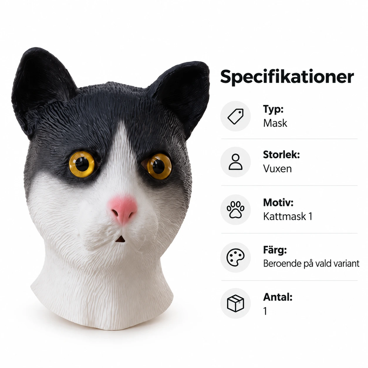 Svart och Vit Katt Latexmask