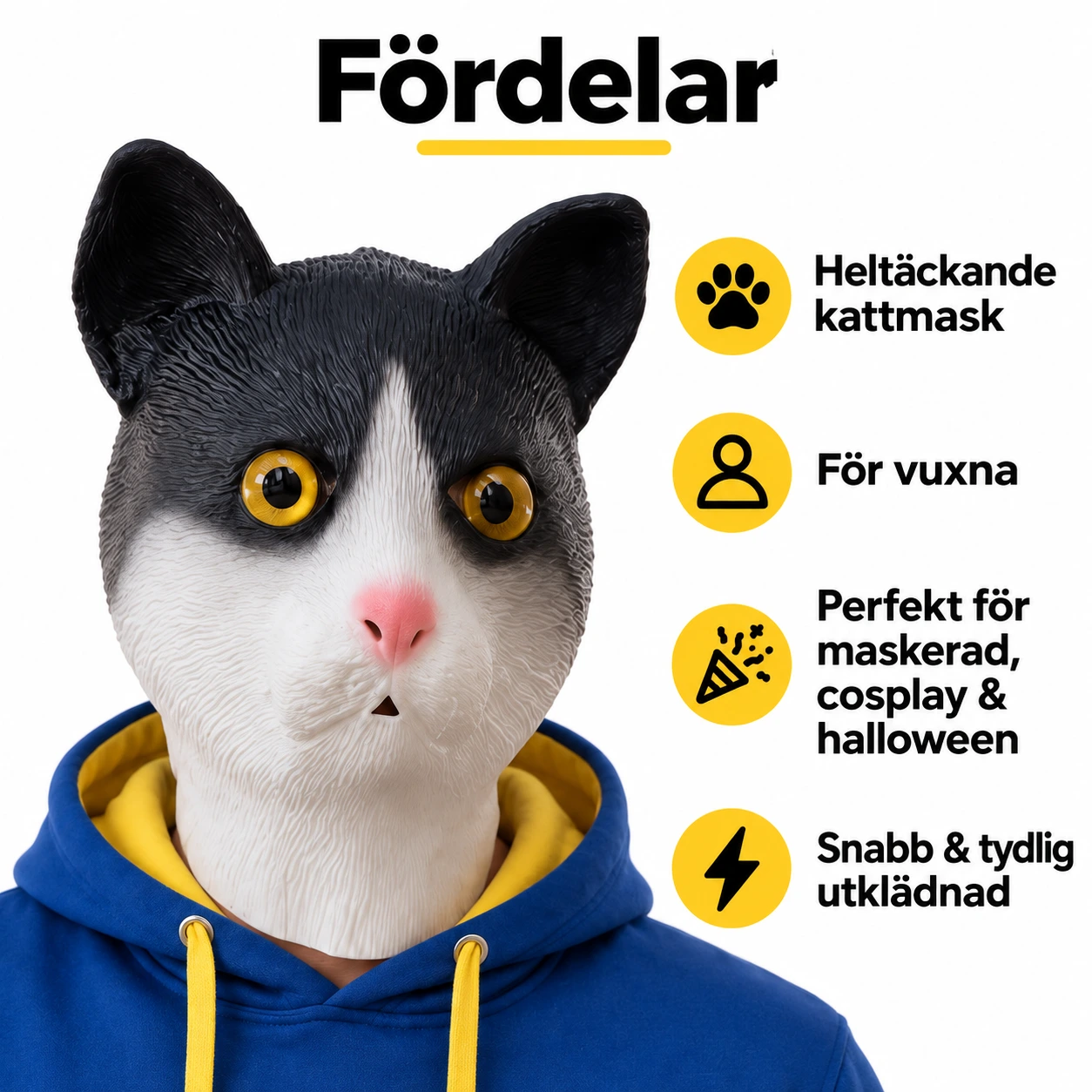 Svart och Vit Katt Latexmask