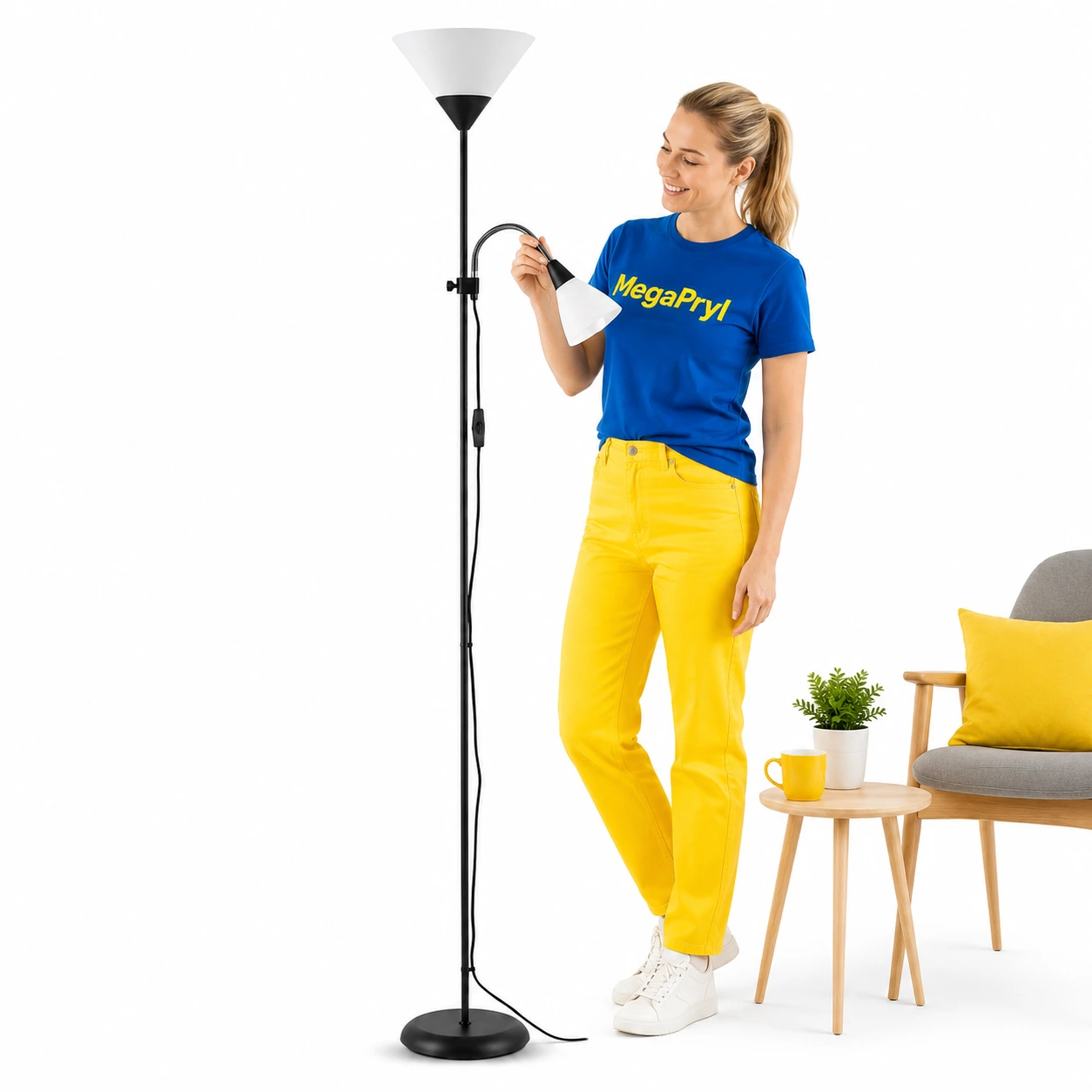 Golvlampa med Flexibel Läsarm och Tung Bas 180 cm