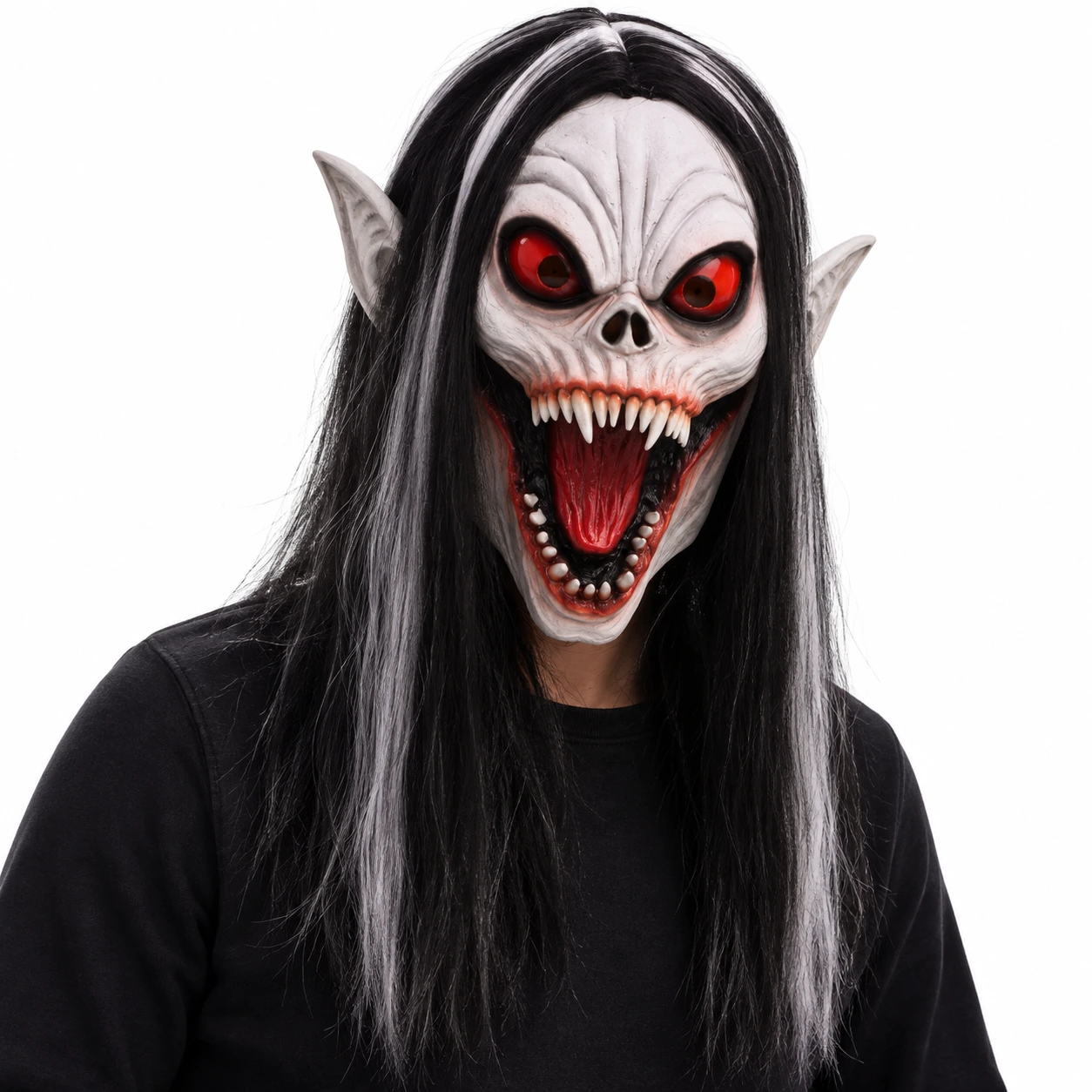 Mask djävul i latex med svart hår, vuxen