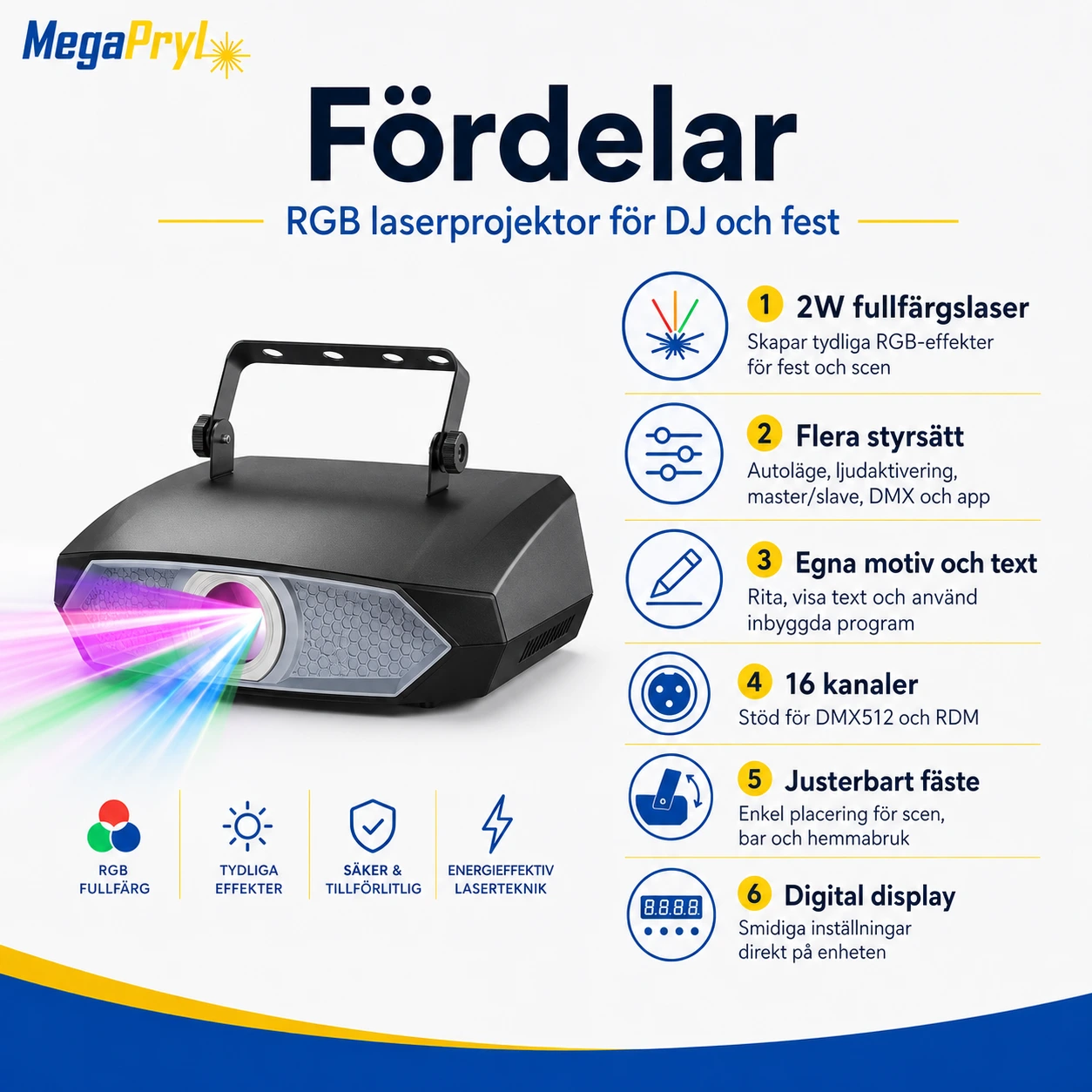 RGB laserprojektor för DJ och fest med DMX och appstyrning