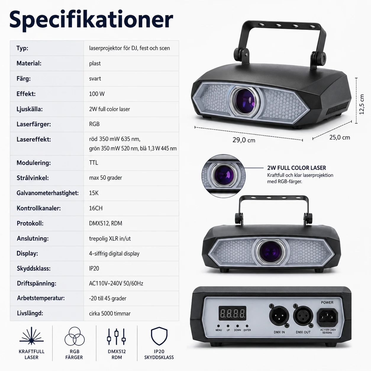 RGB laserprojektor för DJ och fest med DMX och appstyrning