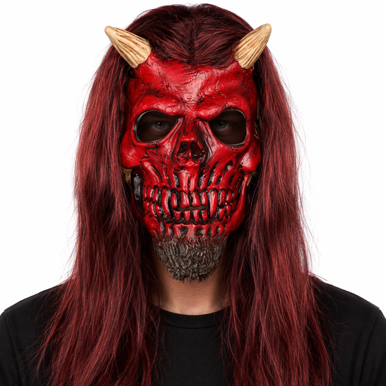 Djävulsmask för halloween med långt hår