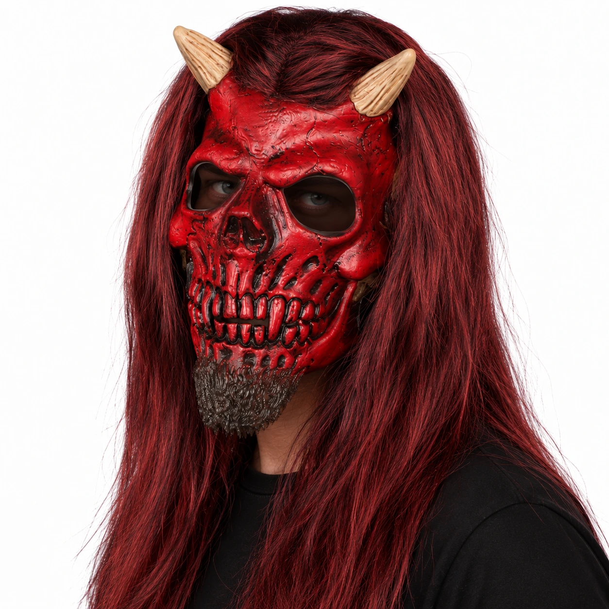 Djävulsmask för halloween med långt hår