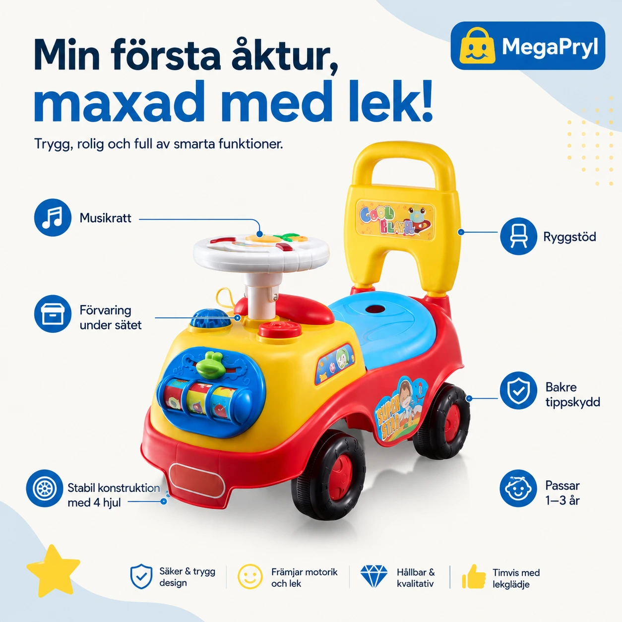 Gåbil för Småbarn med Musikratt och Förvaring