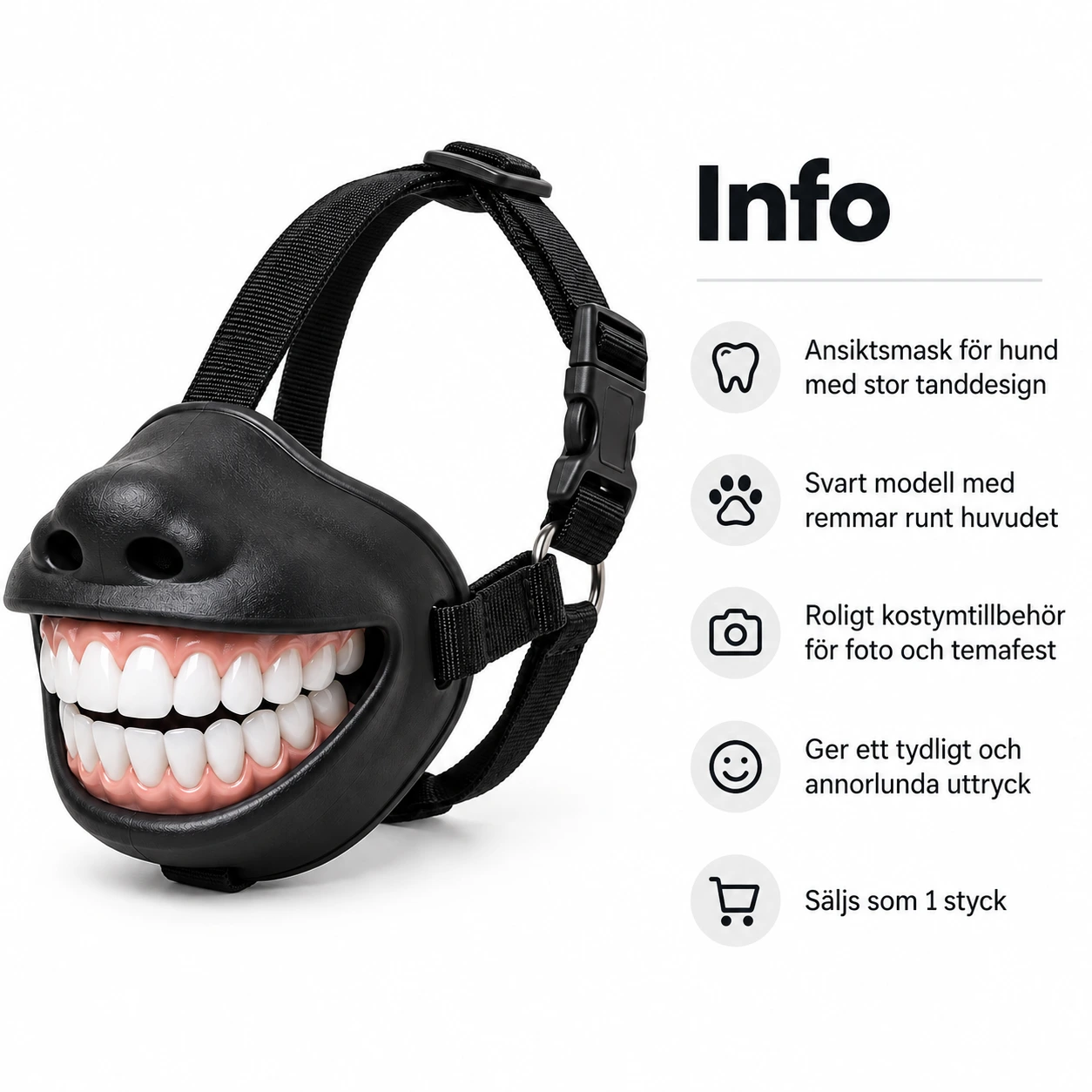 Ansiktsmask hund med tänder, svart