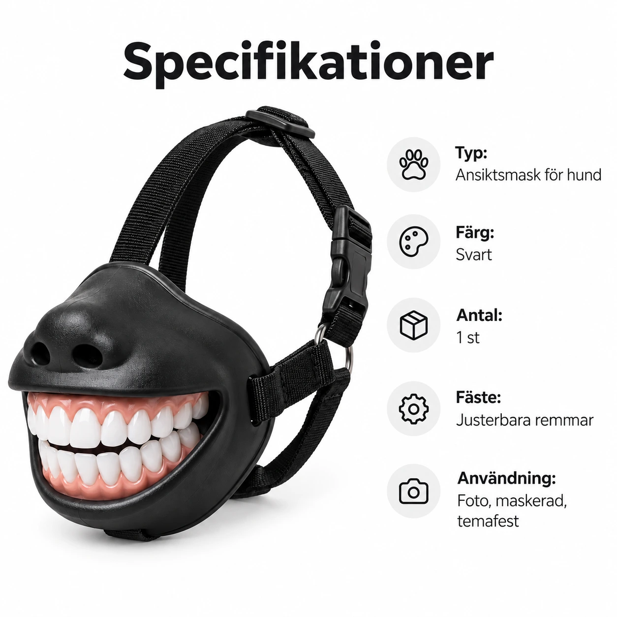 Koiran musta naamiomaski hammasaiheella
