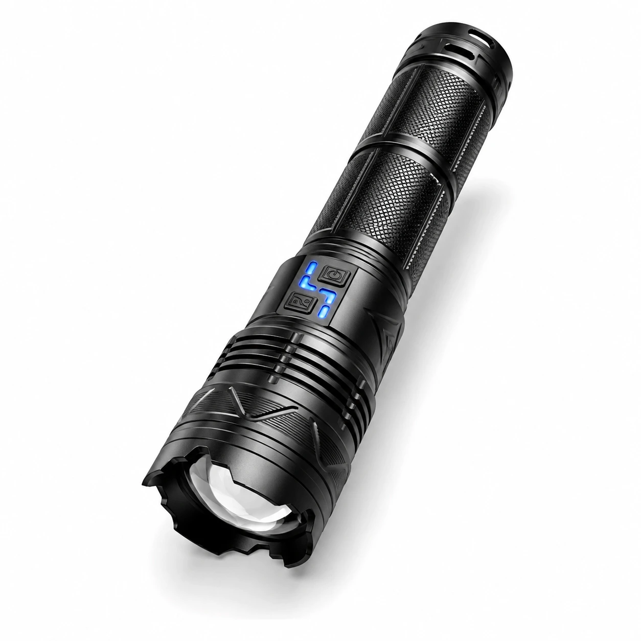 Uppladdningsbar LED-ficklampa för outdoor med batteriindikator