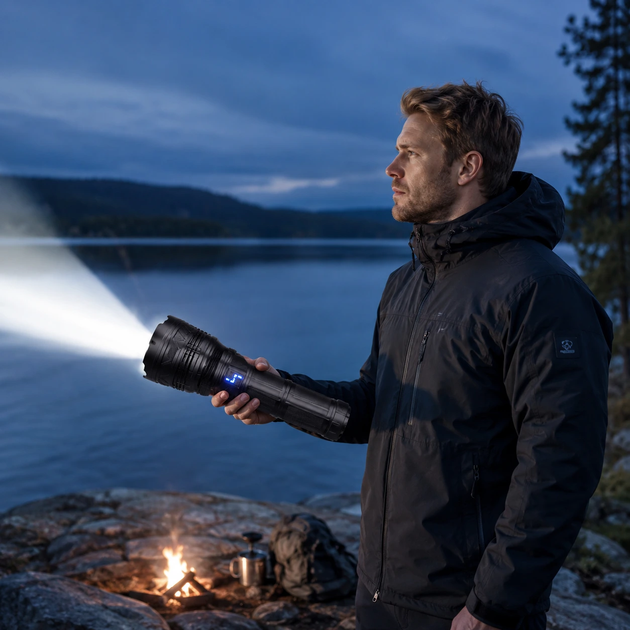 Uppladdningsbar LED-ficklampa för outdoor med batteriindikator