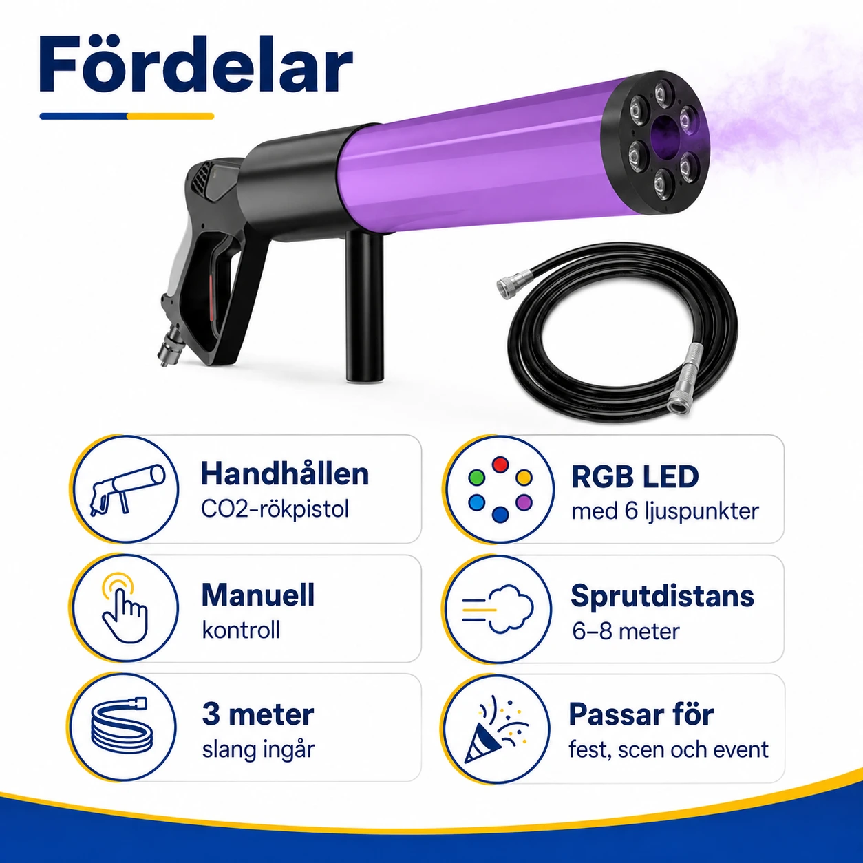 CO2-rökpistol med RGB LED för fest och scen