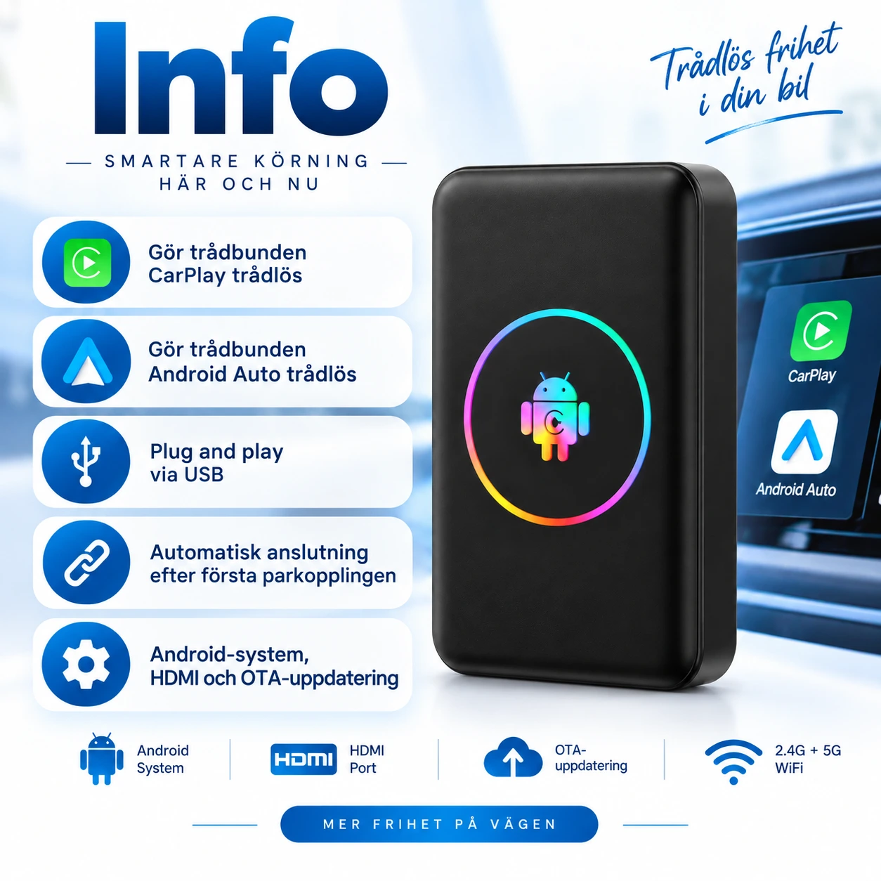 CarPlay-box med trådlös anslutning och HDMI