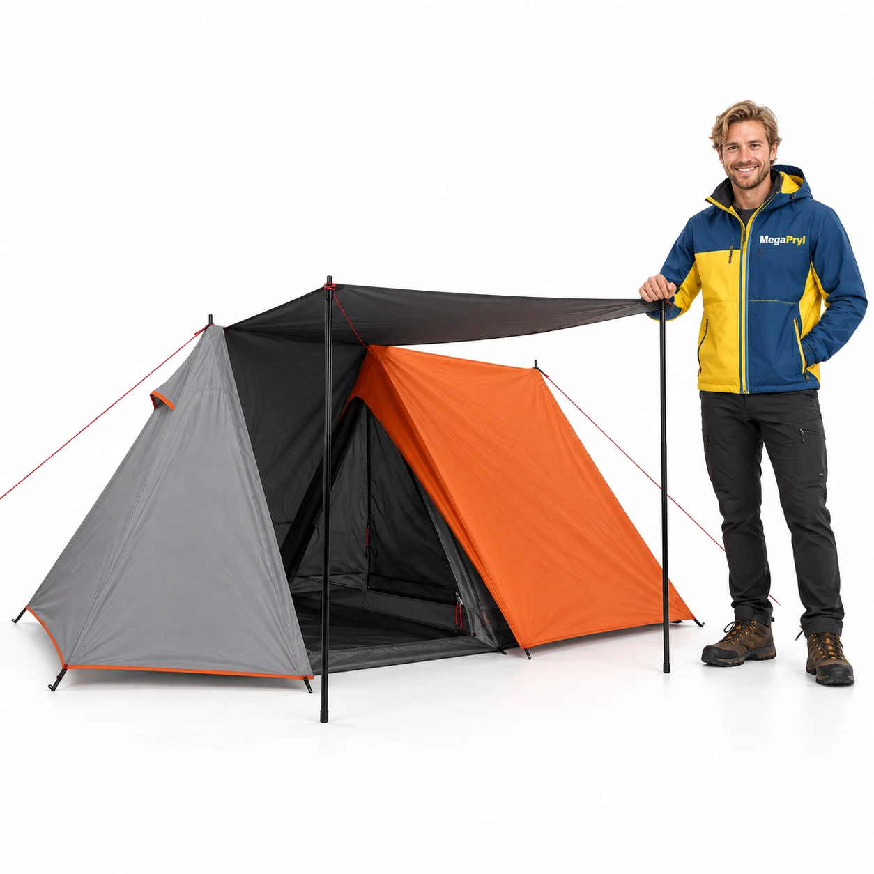 Lätt campingtält med soltak och PU-beläggning 210 x 150 cm