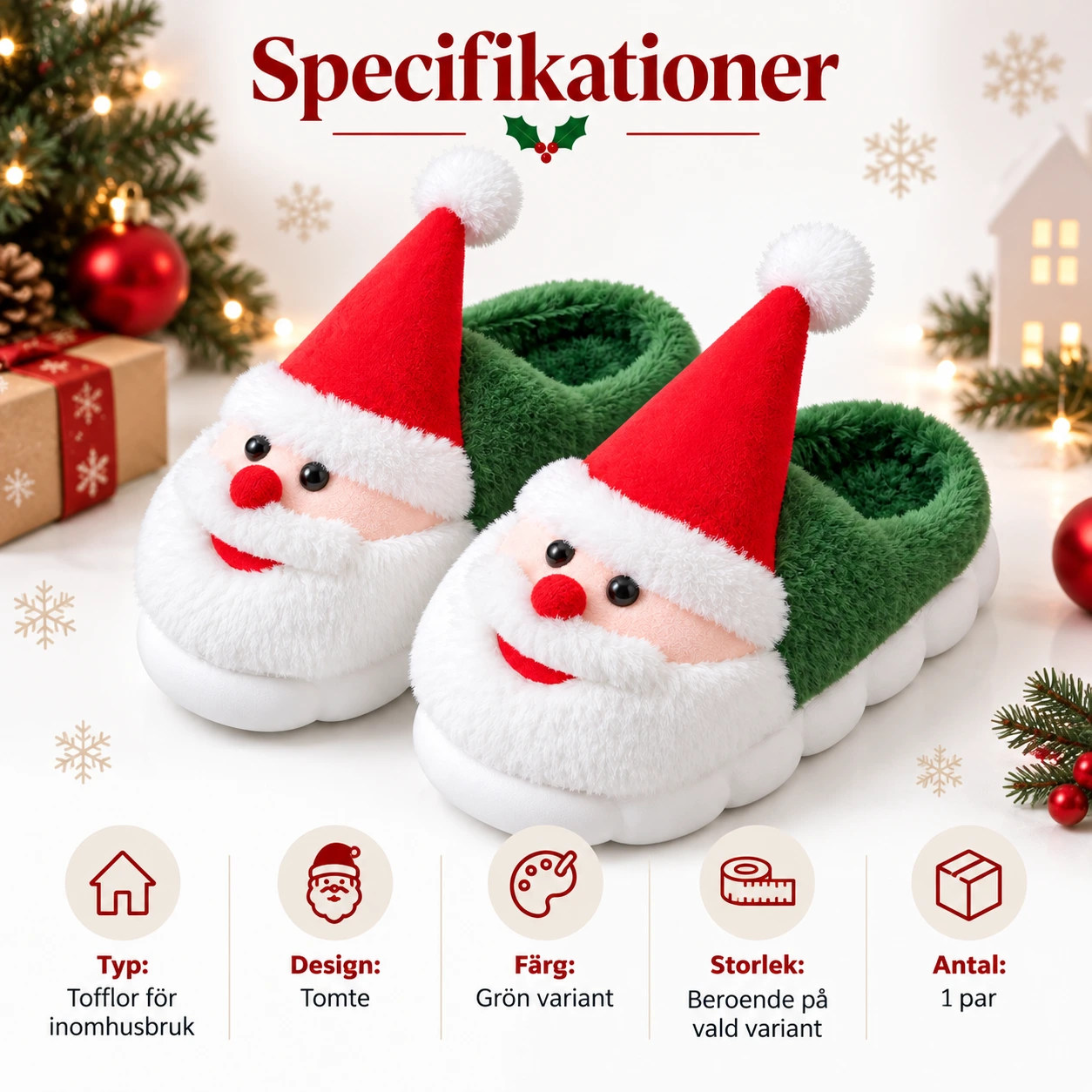 Joulupukkitossut pehmeällä plyysityylillä sisäkäyttöön