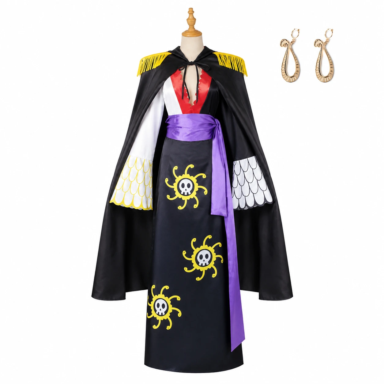 Cosplaydräkt med mantel och örhängen