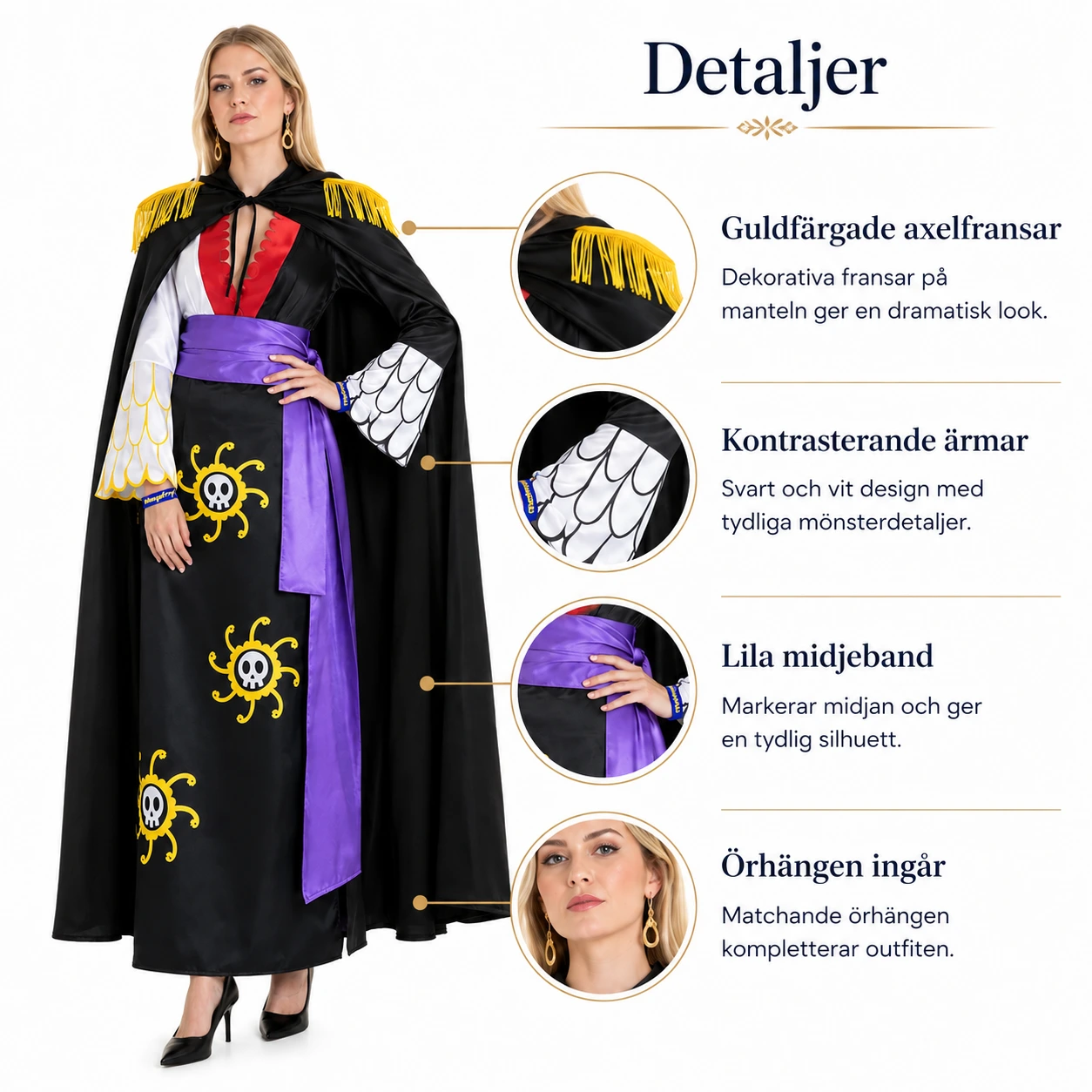 Cosplaydräkt med mantel och örhängen
