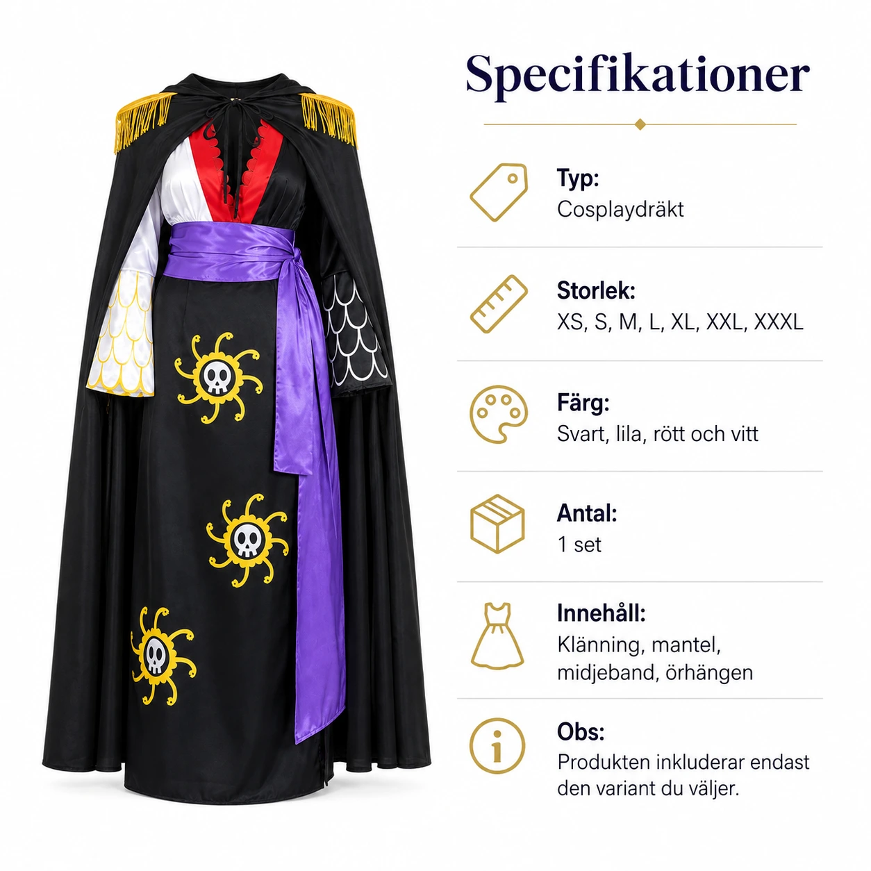 Cosplaydräkt med mantel och örhängen