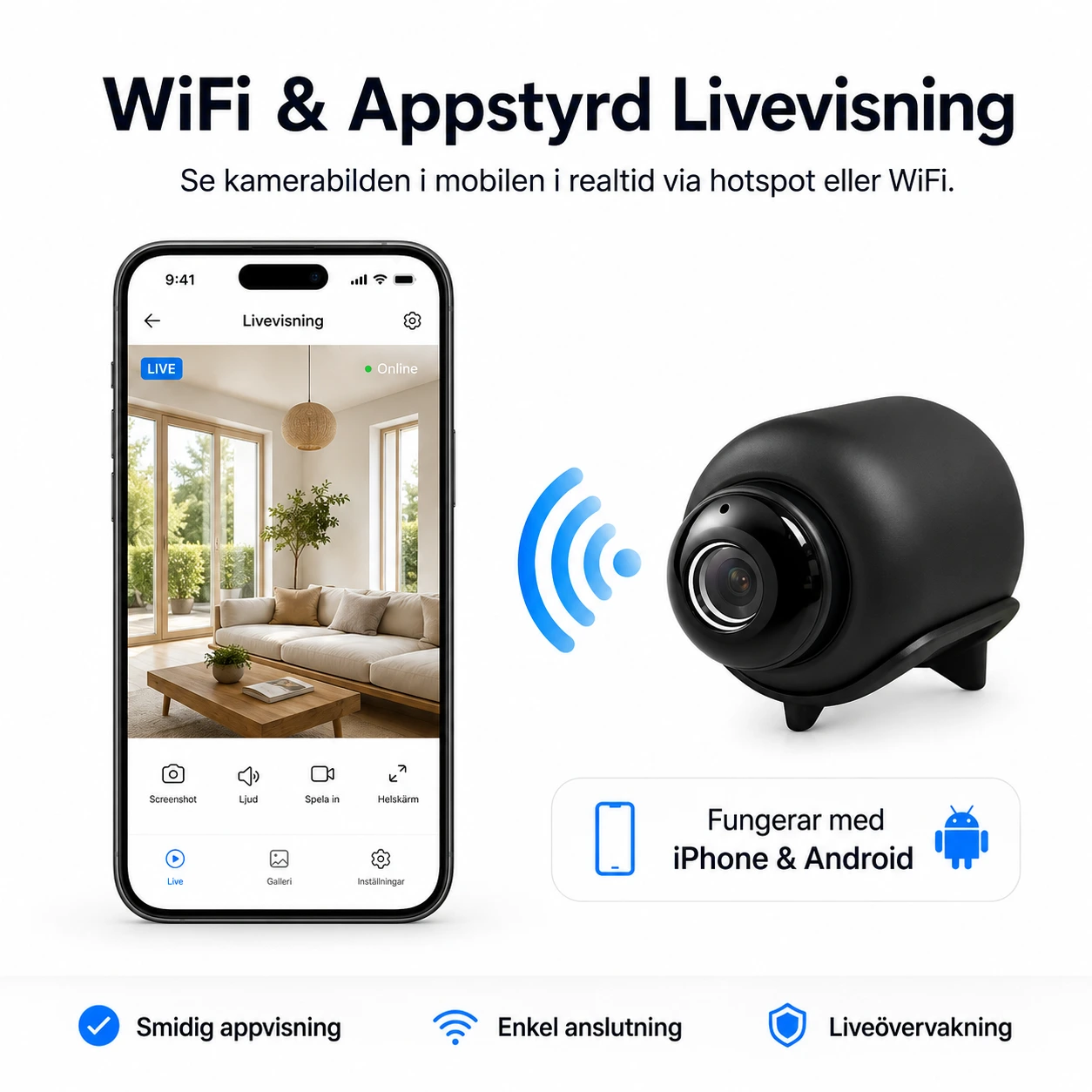 Mini Kamera WiFi – 1080p HD med Appstyrning