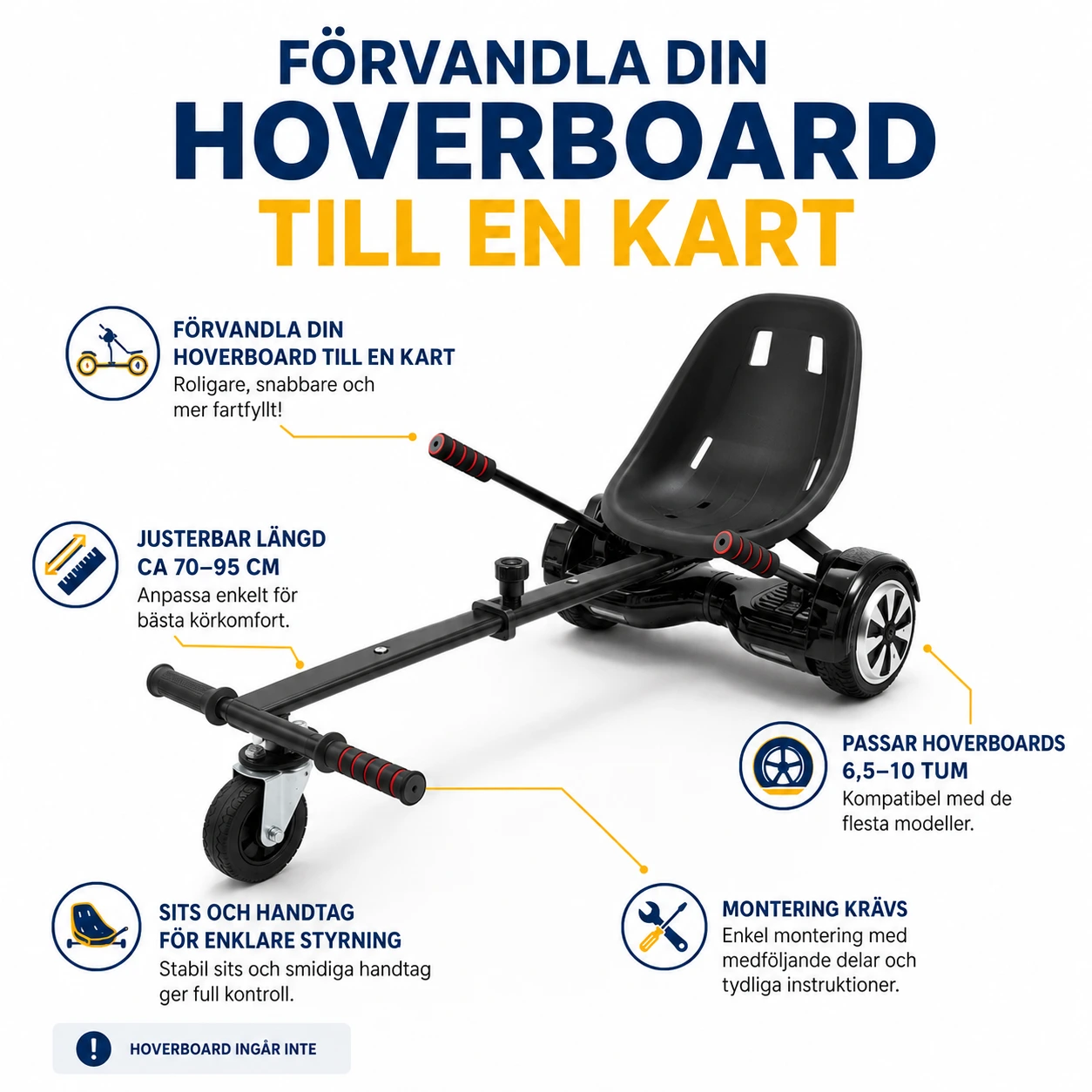 Hoverboard kartkit för 6,5–10 tum med justerbar ram